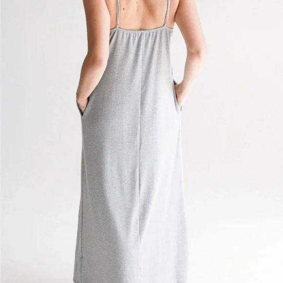 Carly Jean Los Angeles Light Gray Spaghetti Strap Maxi Dress - Picture 3 of 10